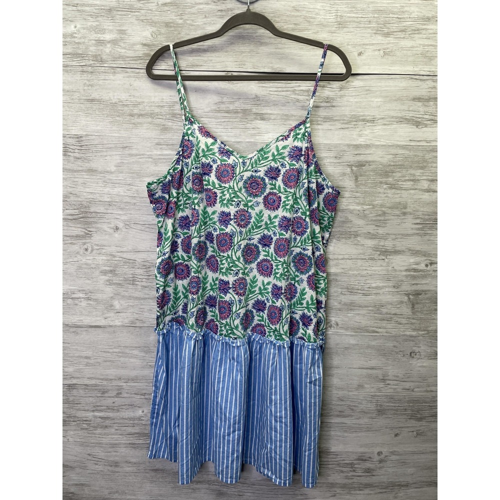 J.CREW Womens‎ XL Multicolor Floral Striped Sundress V-Neck Strappy BM908